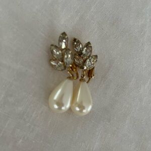 Vintage gold, pearl, and rhinestone clip earrings